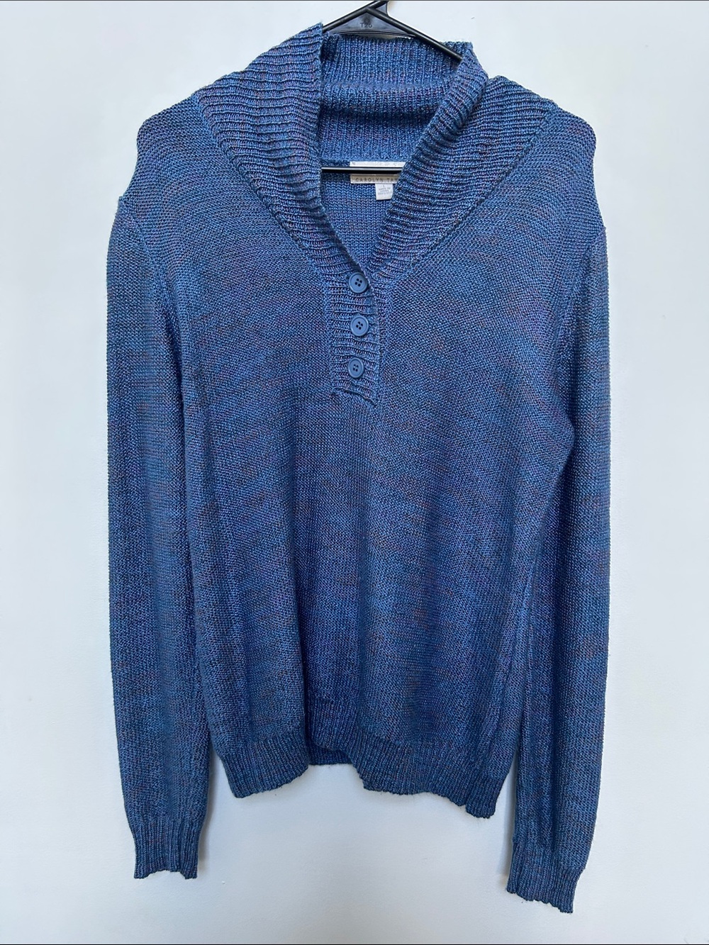 Carolyn Taylor Blue Shawl-Collar Button Pullover